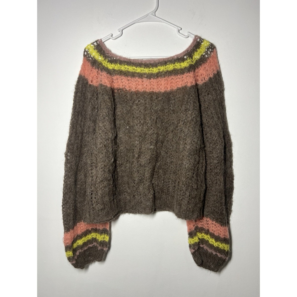 Free People Women's Alpaca Off Shoulder Peasant Sleeve Chunky Knit Sweater Sz XS